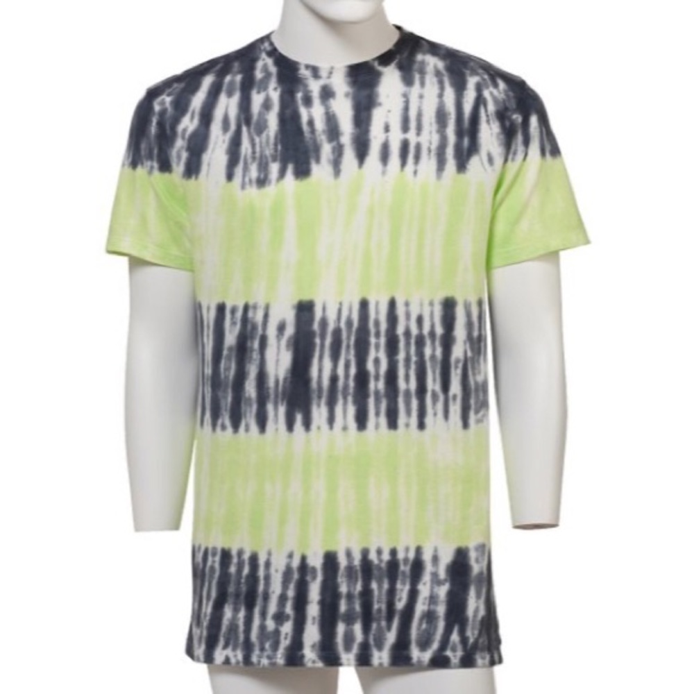 Forever 21 Men Gray & Green Tie-Dye Stripe Tee